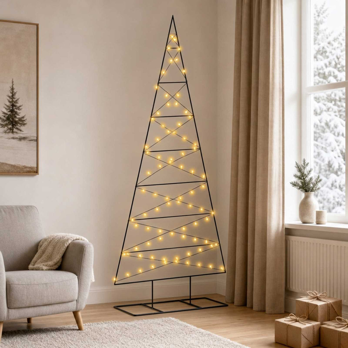 Metal Christmas Tree KUOPIO 210 cm Warm White Steel Black
