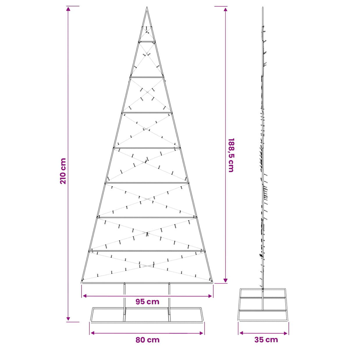 Metal Christmas Tree with Stand KUOPIO 210 cm Warm White Steel