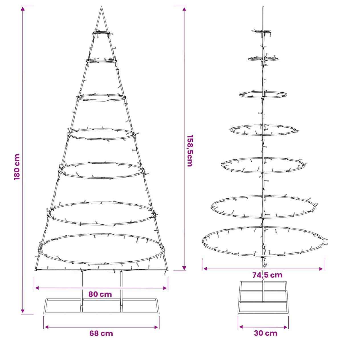 Metal Christmas Tree with Stand KUOPIO 180 cm Warm White Steel