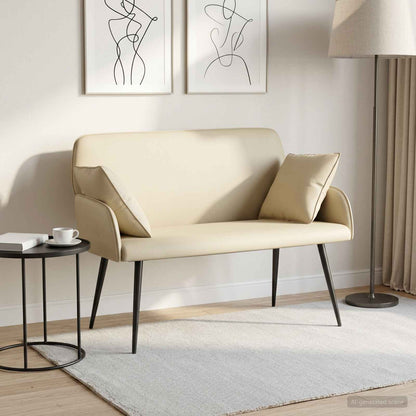 2 Seater Sofa with Metal Legs 2-Seater Cream Faux Leather