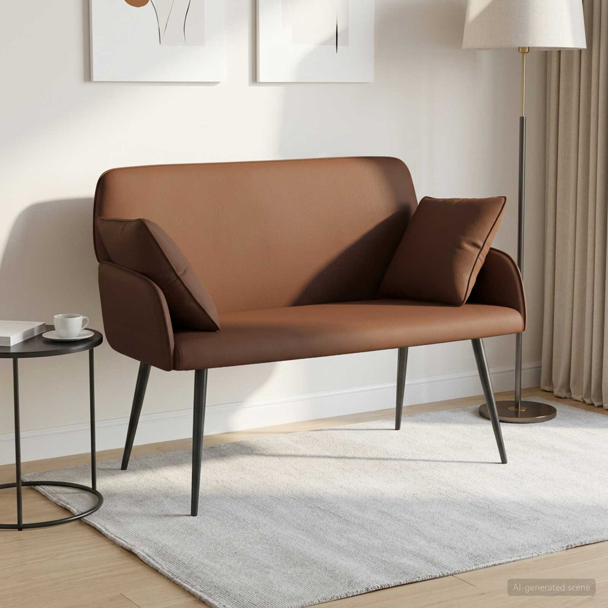 2 Seater Sofa with Metal Legs 2-Seater Brown Faux Leather