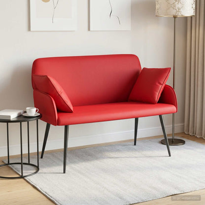 2 Seater Sofa with Metal Legs 2-Seater Red Faux Leather