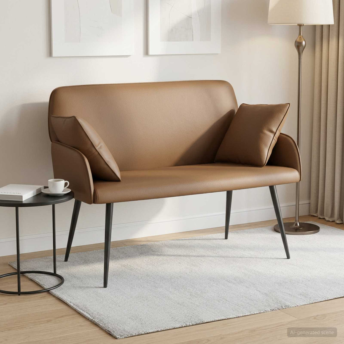 2 Seater Sofa with Metal Legs 2-Seater Cappuccino Faux Leather