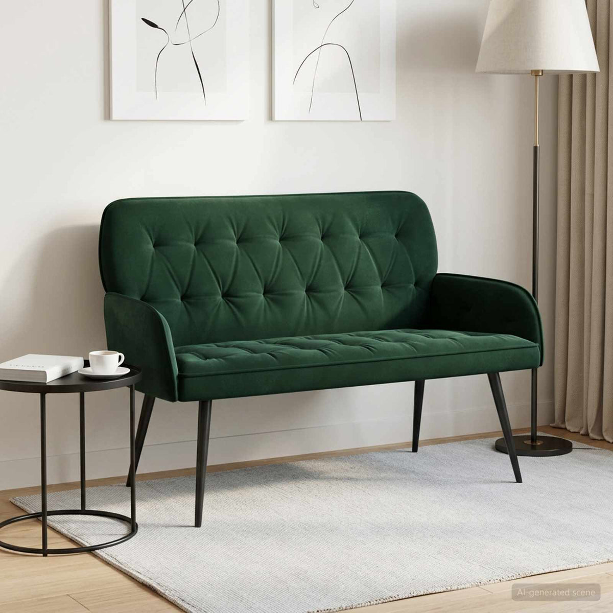 2 Seater Sofa with Metal Legs 2-Seater Dark Green Velvet