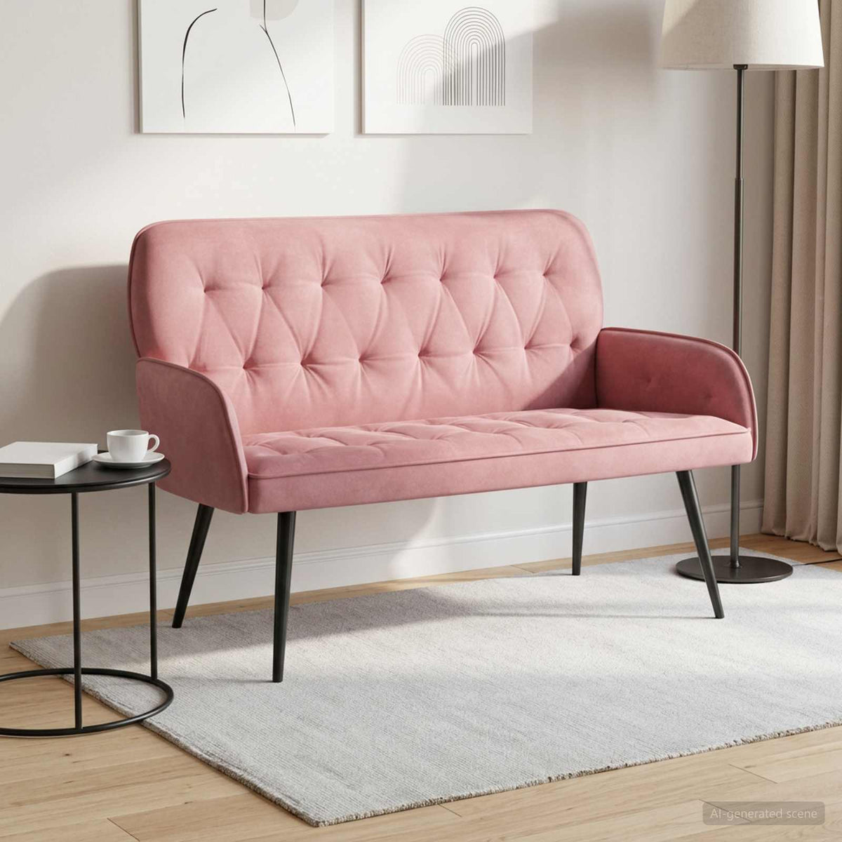 2 Seater Sofa with Metal Legs 2-Seater Pink Velvet
