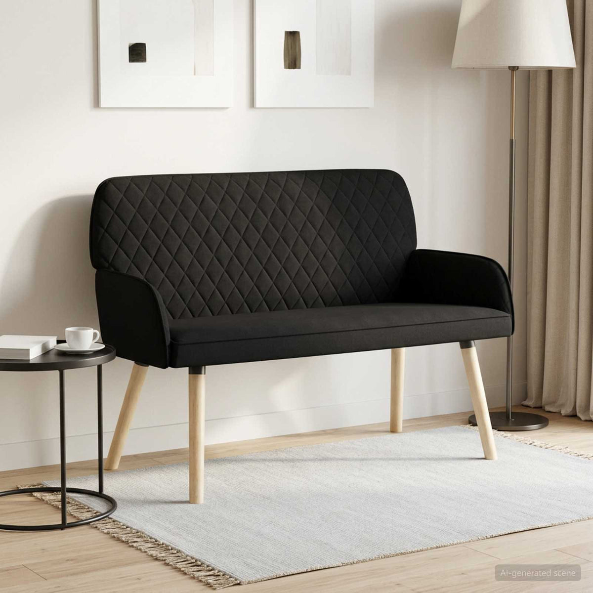2 Seater Sofa with Solid Wood Legs 2-Seater Black Linen Fabric