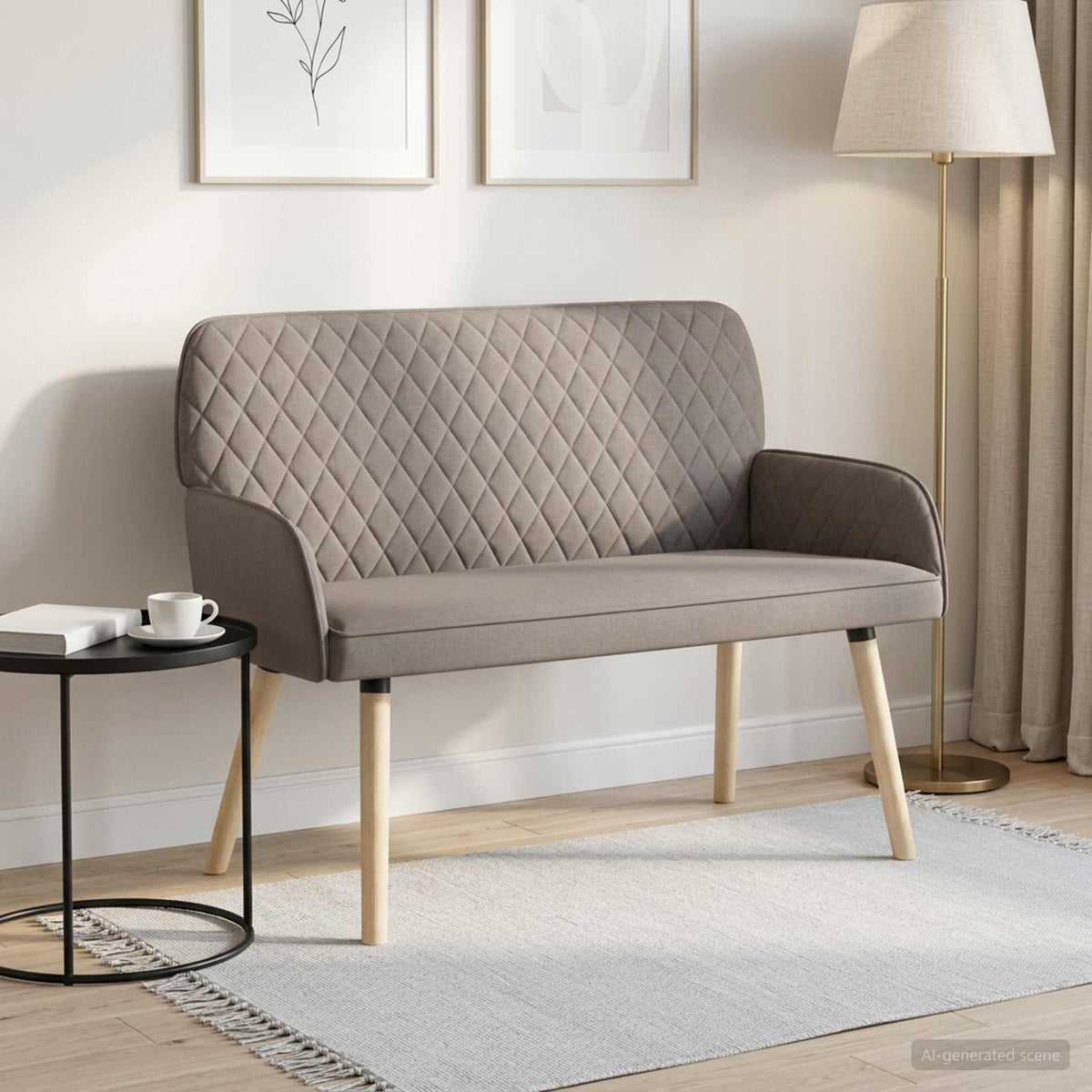 2 Seater Sofa with Solid Wood Legs 2-Seater Taupe Linen Fabric