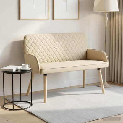 2 Seater Sofa with Solid Wood Legs 2-Seater Cream Linen Fabric