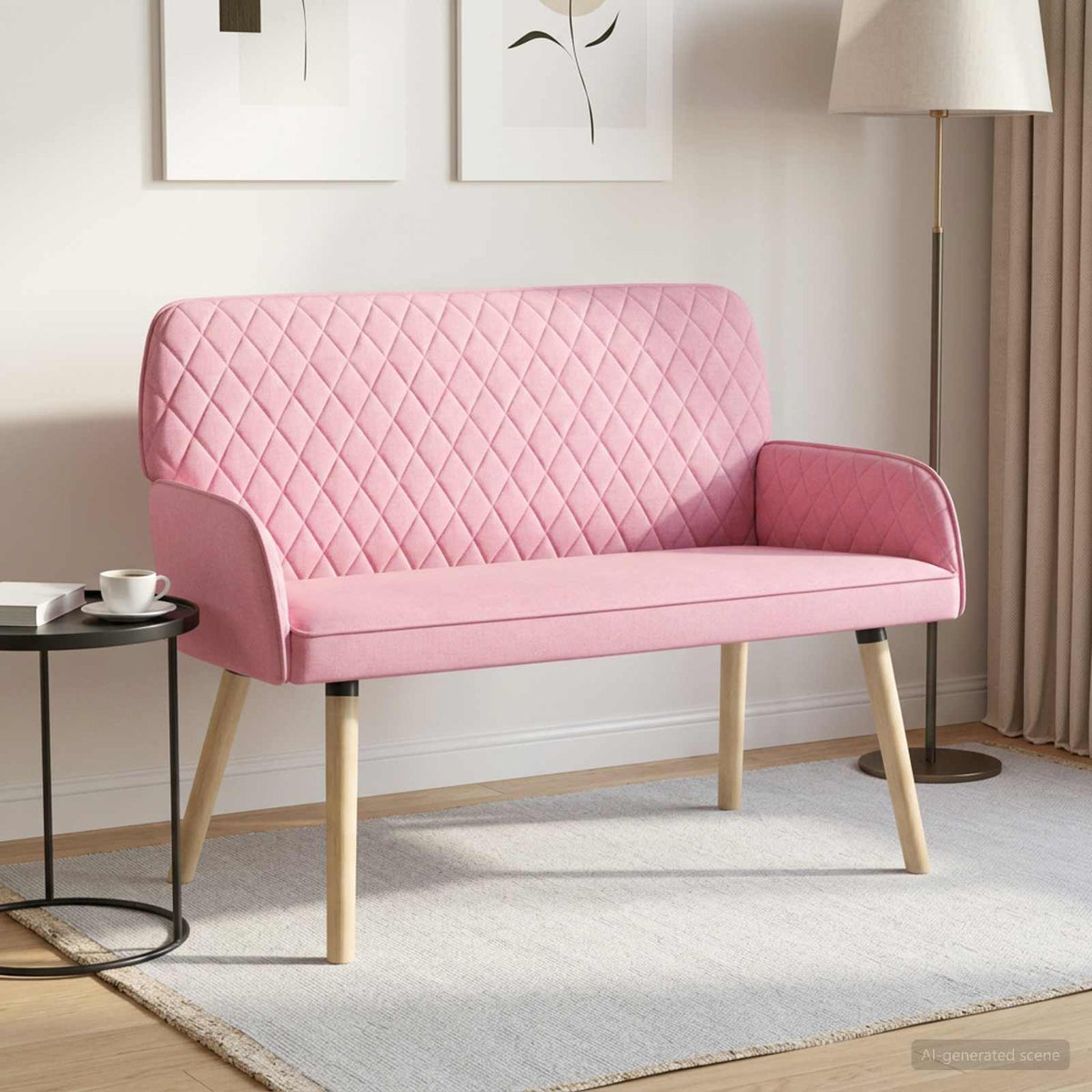 2 Seater Sofa with Solid Wood Legs 2-Seater Pink Linen Fabric