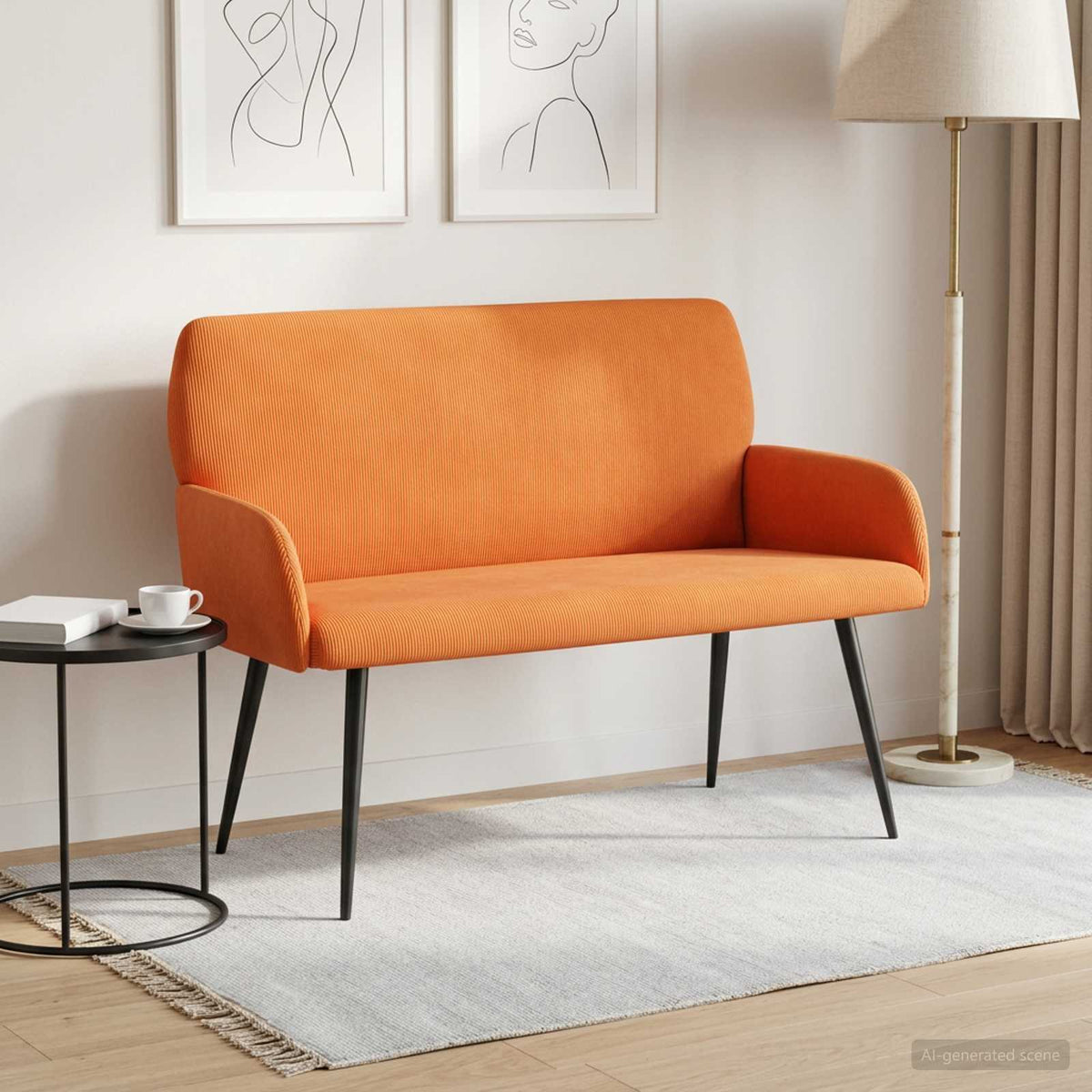 2 Seater Sofa with Metal Legs 2-Seater Orange Corduroy Fabric