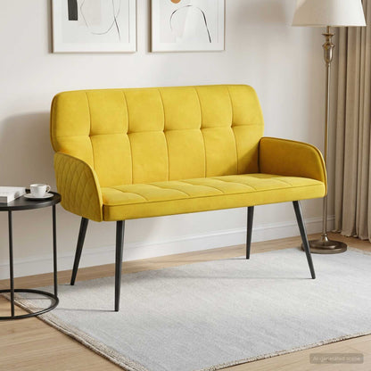 2 Seater Sofa with Metal Legs 2-Seater Yellow Velvet