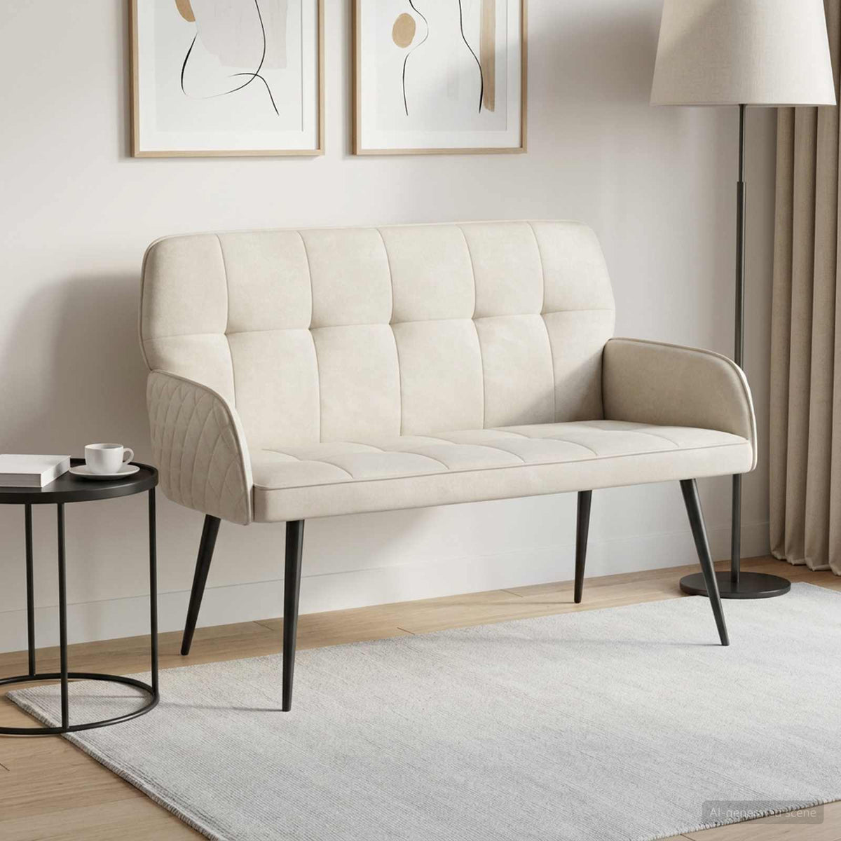 2 Seater Sofa with Metal Legs 2-Seater Cream Velvet