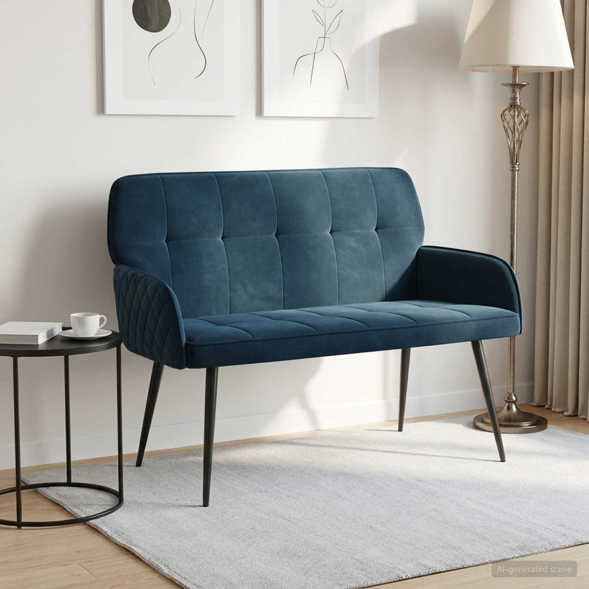 2 Seater Sofa with Metal Legs 2-Seater Blue Velvet