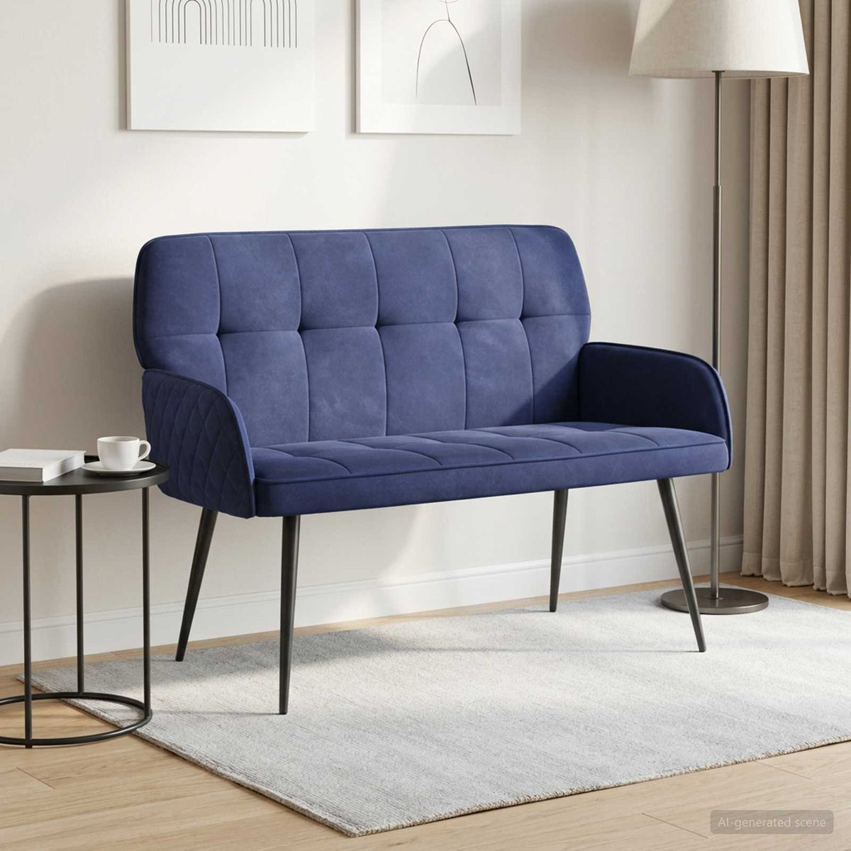 2 Seater Sofa with Metal Legs 2-Seater Police Blue Velvet