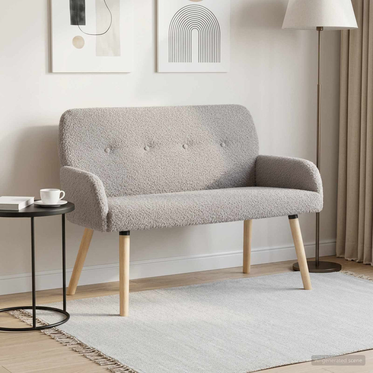 2 Seater Sofa with Solid Wood Legs Light Grey Bouclé