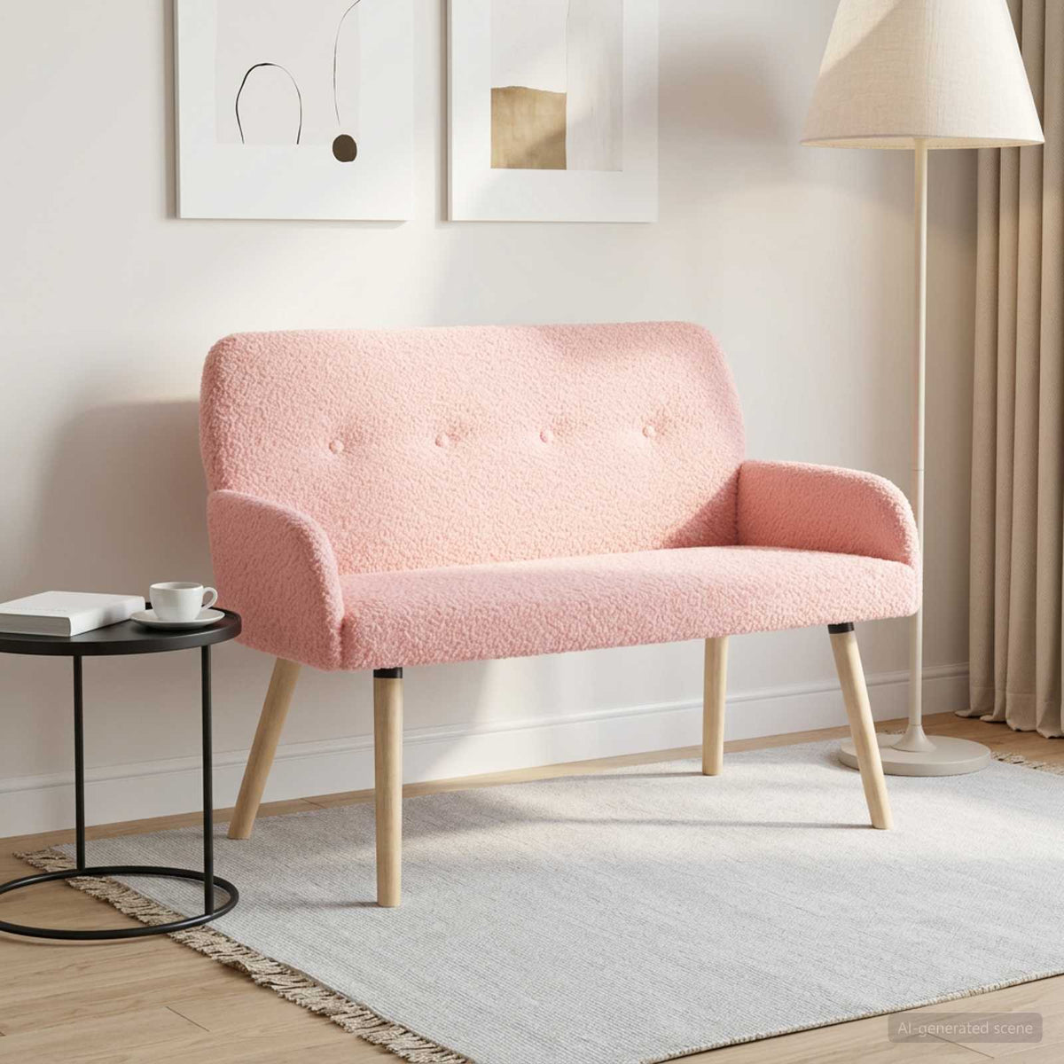 2 Seater Sofa with Solid Wood Legs Pink Bouclé