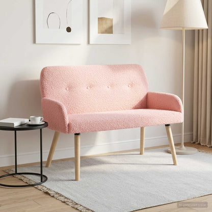 2 Seater Sofa with Solid Wood Legs Pink Bouclé