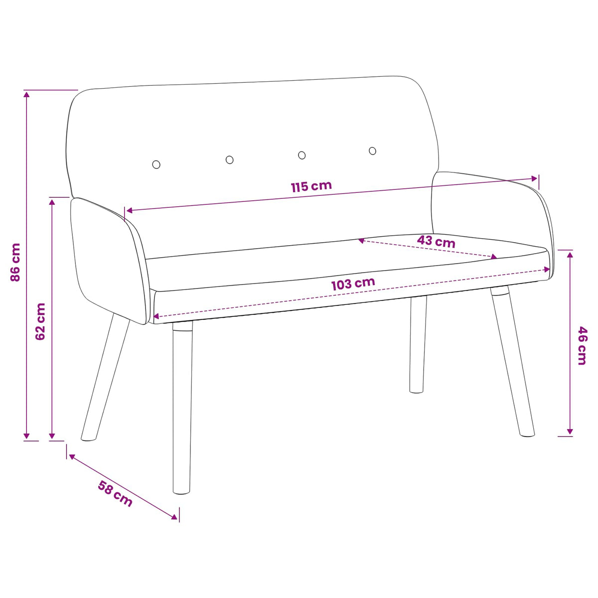 2 Seater Sofa with Solid Wood Legs Pink Bouclé