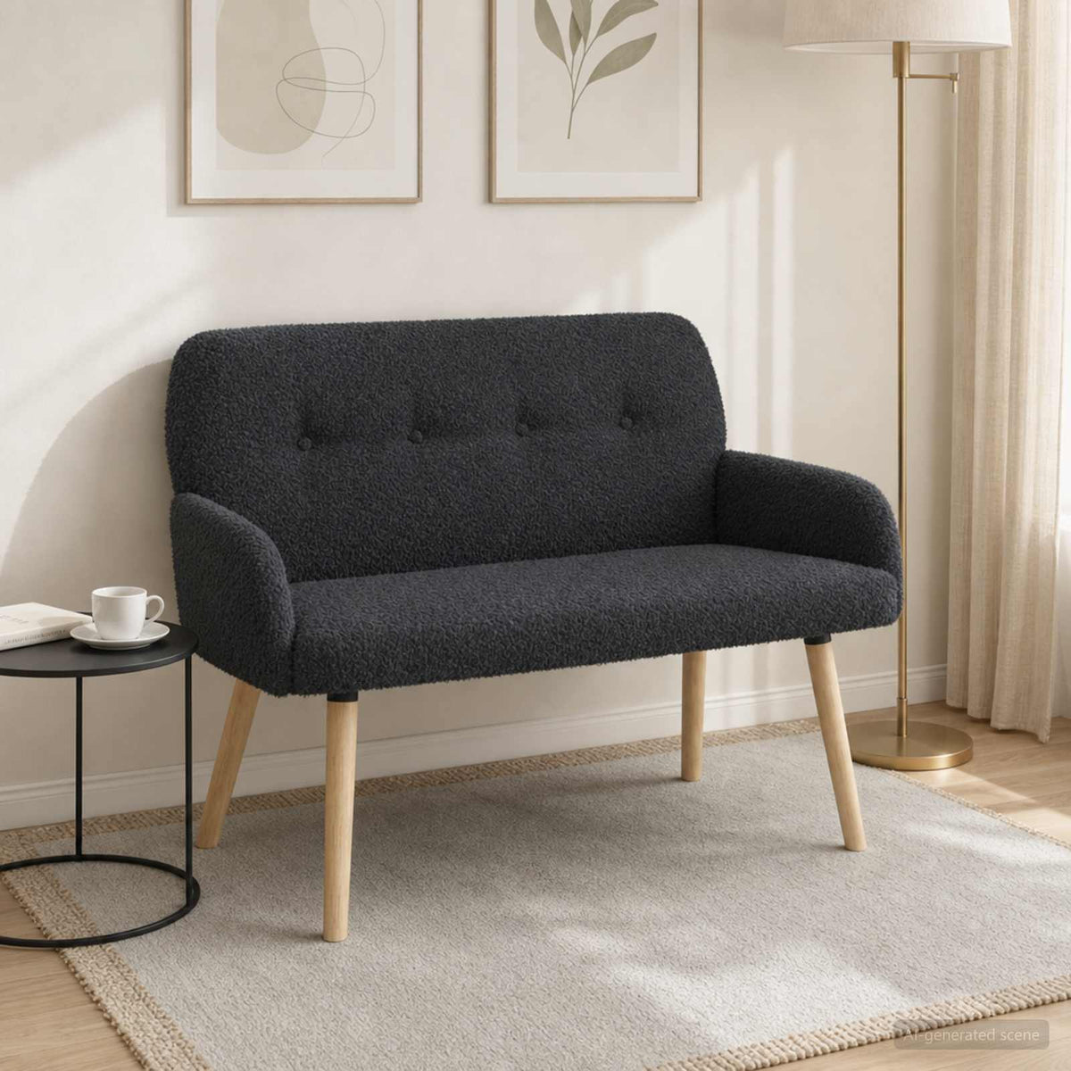 2 Seater Sofa with Solid Wood Legs Dark Grey Bouclé