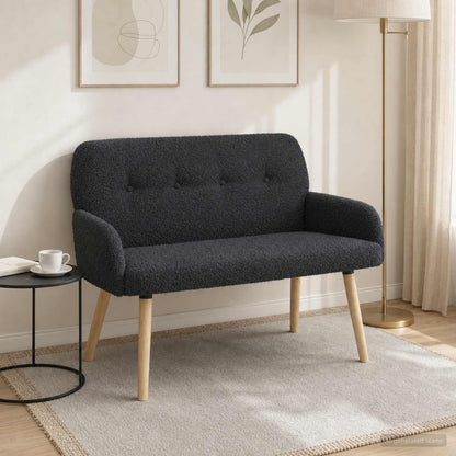 2 Seater Sofa with Solid Wood Legs Dark Grey Bouclé