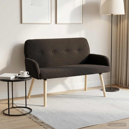 2 Seater Sofa with Solid Wood Legs Black Bouclé