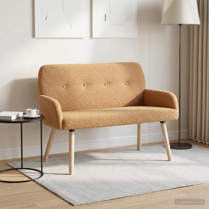 2 Seater Sofa with Solid Wood Legs Beige Bouclé