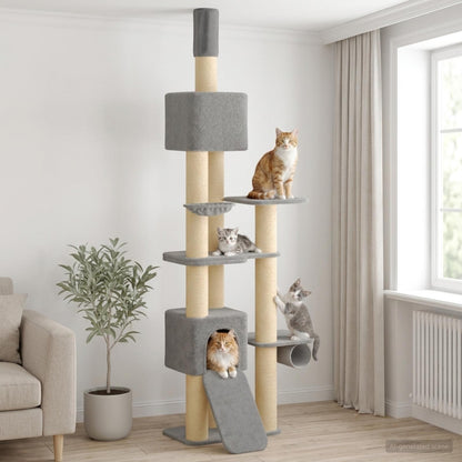 Floor-to-Ceiling Cat Tree with Sisal Post Light Grey 257-283 cm