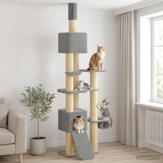 Floor-to-Ceiling Cat Tree with Sisal Post Light Grey 257-283 cm