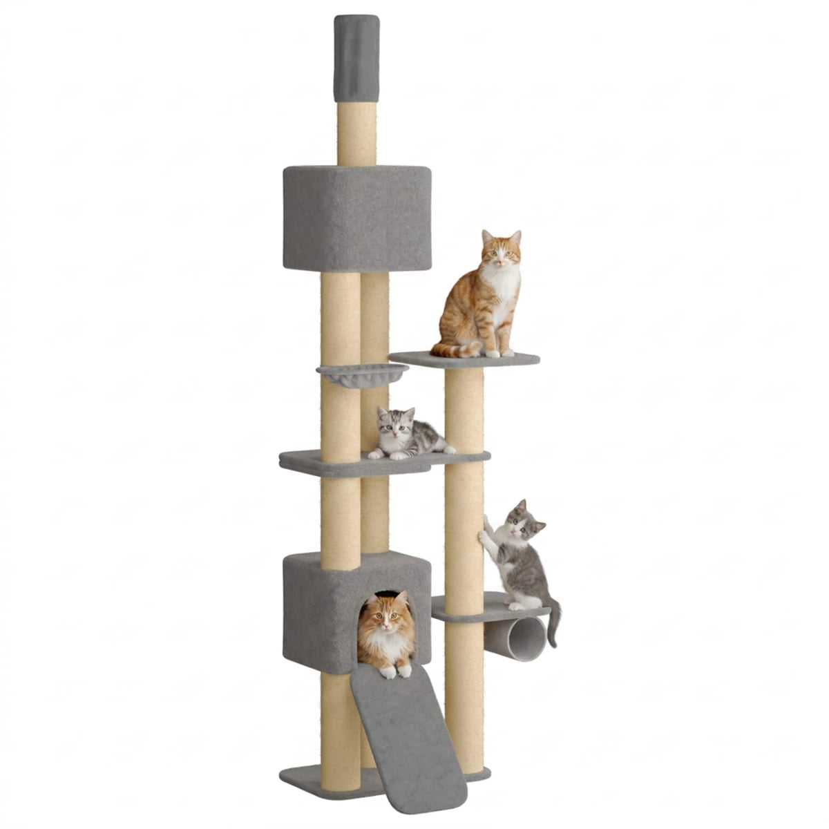 Floor-to-Ceiling Cat Tree with Sisal Post Light Grey 257-283 cm