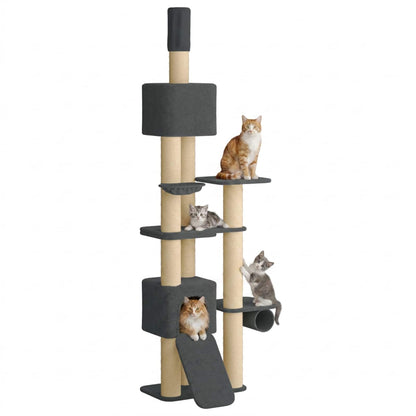 Floor-to-Ceiling Cat Tree with Sisal Post Dark Grey 257-283 cm