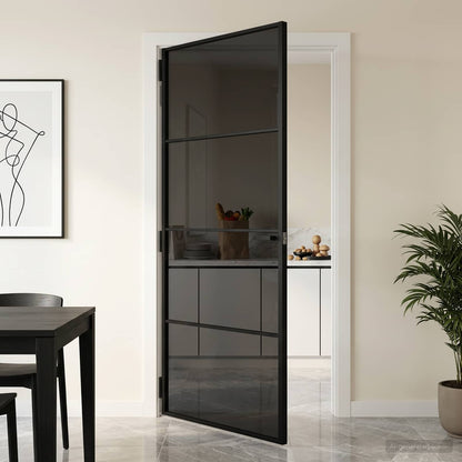 Interior Door 93 x 201.5 cm Tempered Glass and Aluminium