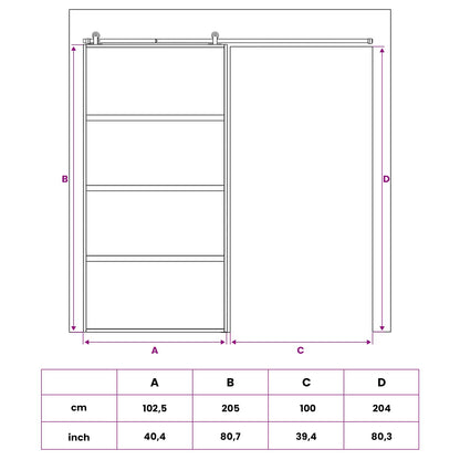 Sliding Door 102.5 x 205 cm Tempered Glass and Aluminium