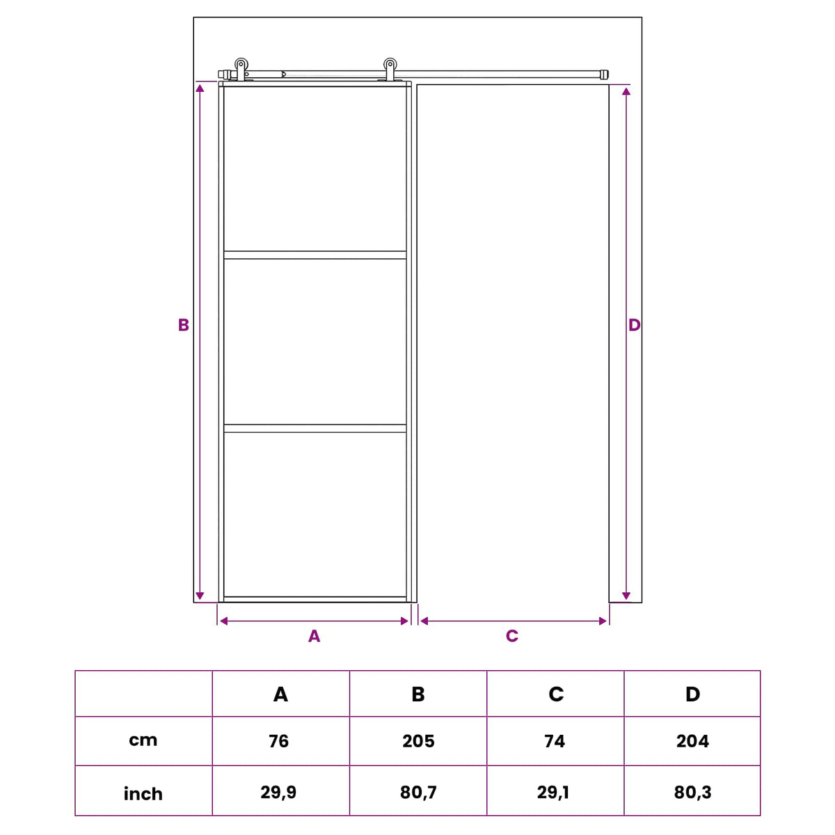 Sliding Door 76 x 205 cm Tempered Glass and Aluminium