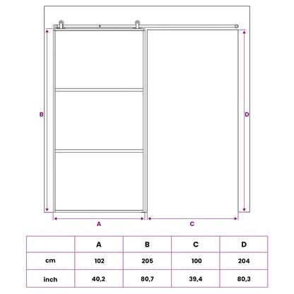 Sliding Door 102 x 205 cm Tempered Glass and Aluminium