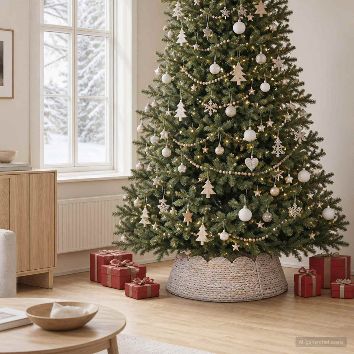 Christmas Tree Collar Round White Dia. 90 x 28 cm