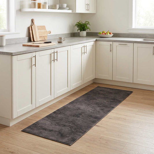 Kitchen Rug Black Concrete 300 x 60 cm 100% Polyamide Washable