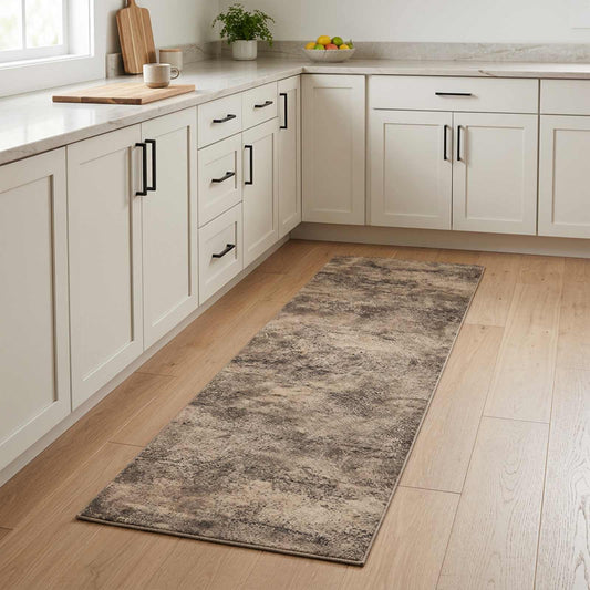Kitchen Rug Brown Concrete 300 x 60 cm 100% Polyamide Washable
