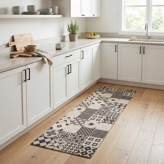 Kitchen Rug Grey Mosaic 300 x 60 cm 100% Polyamide Washable