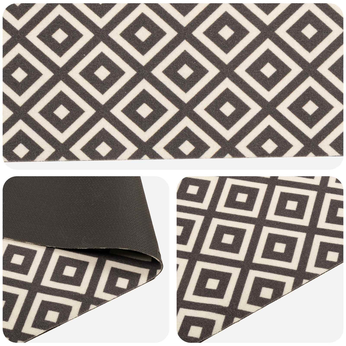 Kitchen Rug Grey and White Diamonds 300 x 60 cm 100% Polyamide