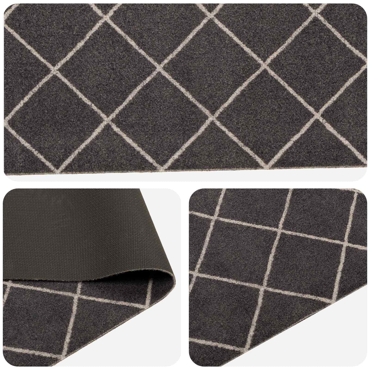 Kitchen Rug Anthracite Checked 300 x 60 cm 100% Polyamide