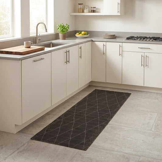 Kitchen Rug Anthracite Checkered 300 x 60 cm 100% Polyamide