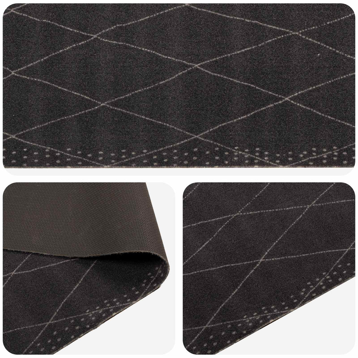 Kitchen Rug Anthracite Checkered 300 x 60 cm 100% Polyamide