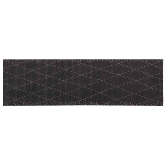 Kitchen Rug Anthracite Checkered 300 x 60 cm 100% Polyamide