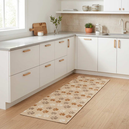 Kitchen Rug Beige Paws 300 x 60 cm 100% Polyamide Washable