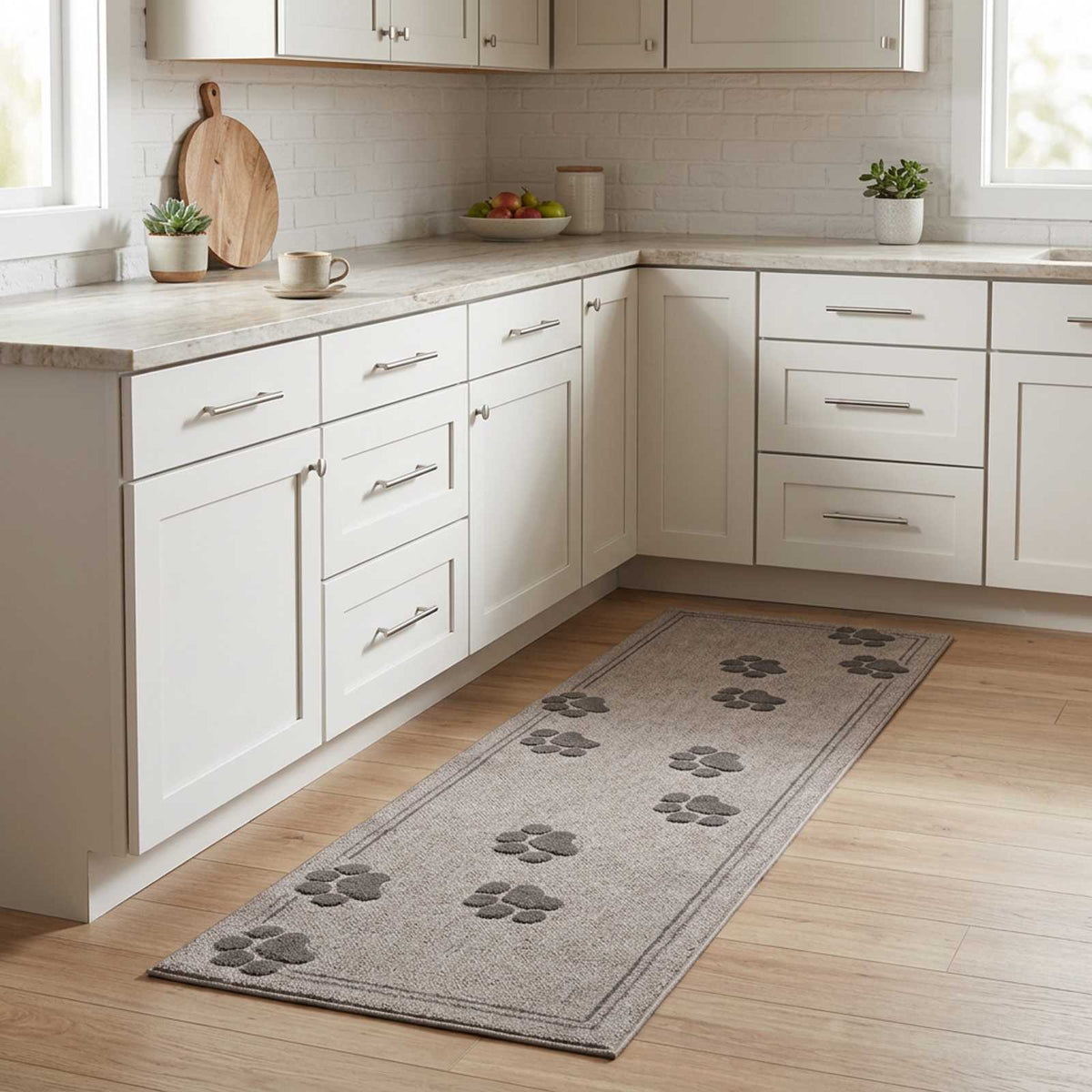 Kitchen Rug Grey Paws 300 x 60 cm 100% Polyamide Washable
