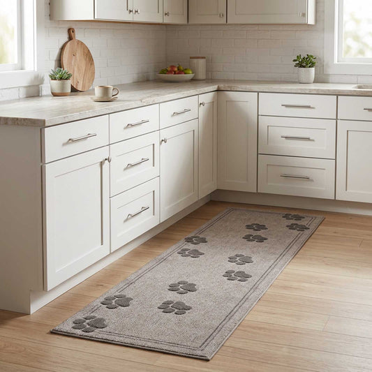 Kitchen Rug Grey Paws 300 x 60 cm 100% Polyamide Washable