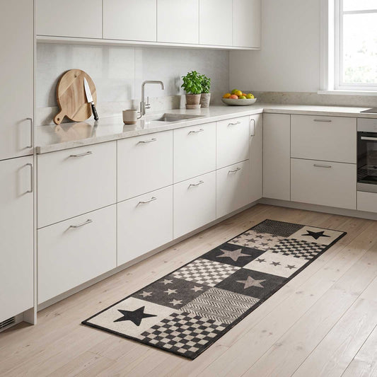 Kitchen Rug Grey Stars 300 x 60 cm 100% Polyamide Washable