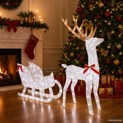 Reindeer Pull Sleigh LOVIISA 200 LEDs Cold White