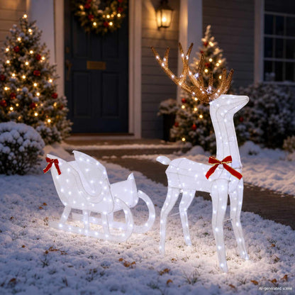 Reindeer Pull Sleigh LOVIISA 200 LEDs Cold White