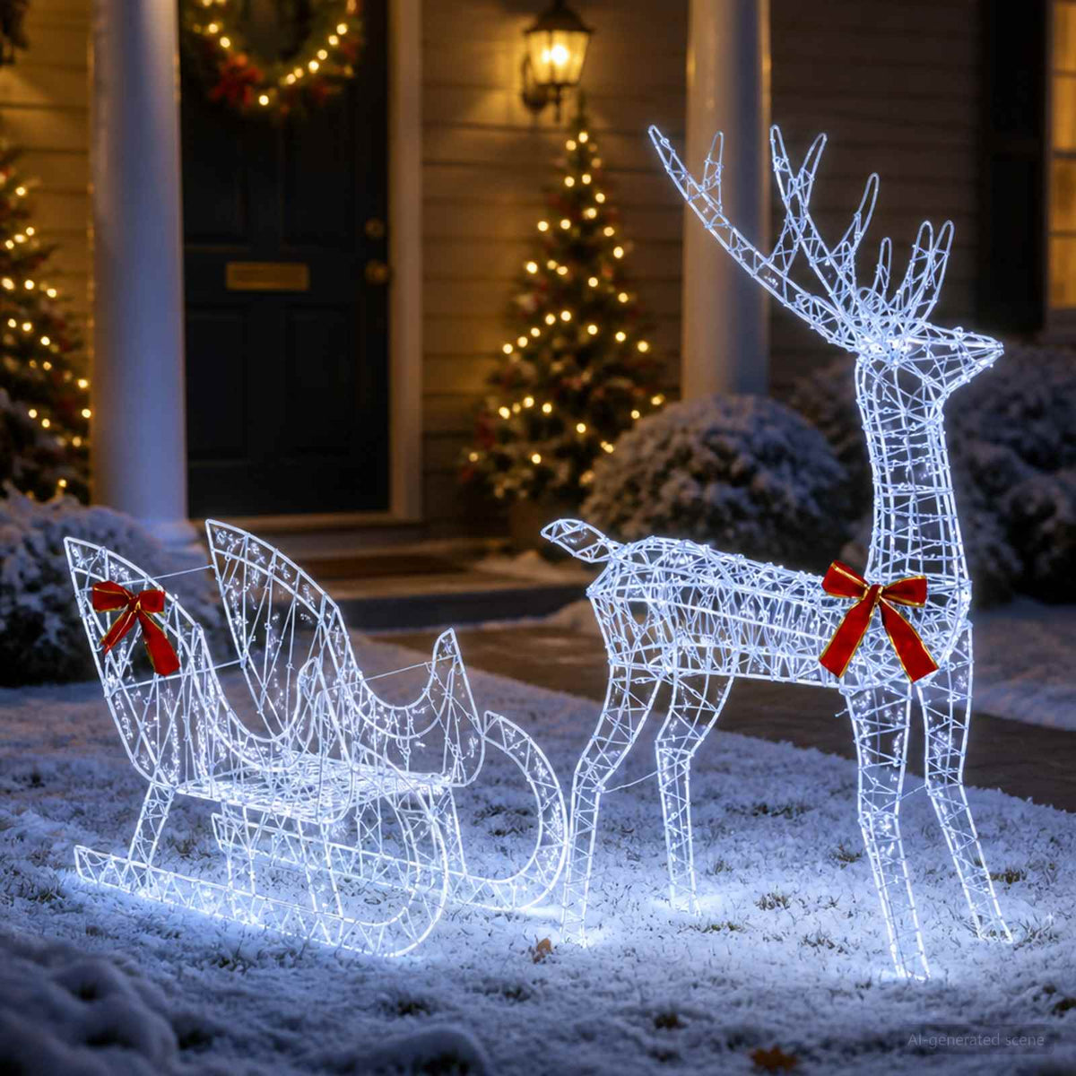 Reindeer Pull Sleigh LOVIISA 450 LEDs Cold White